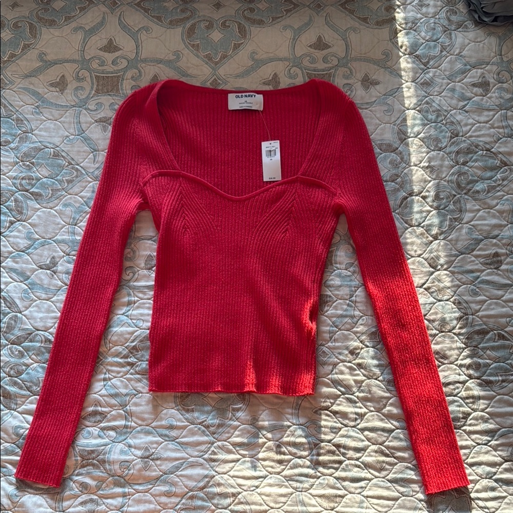 Old Navy Fitted Ribbed Red Long Sleeve Tee